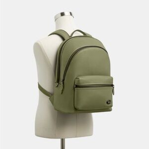 Coach Large Charter Backpack Moss Green Polished Pebble Leather Laptop NWT CP161